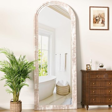 Floor Mirror, 66"×24" Wood Arched Full Length Mirror Wooden Arched Mirror with Stand, Large Arched Wall Mirror, Oversized Arched Mirror Full Length, Wall Mounted Mirror Full Length, White