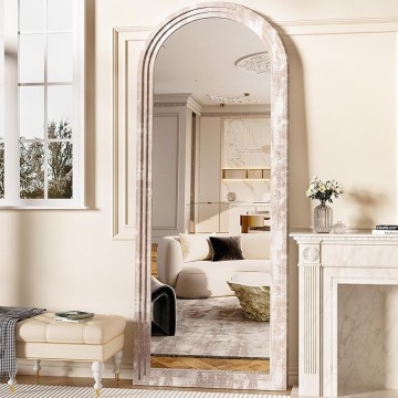 Floor Mirror, 66"×24" Wood Arched Full Length Mirror Wooden Arched Mirror with Stand, Large Arched Wall Mirror, Oversized Arched Mirror Full Length, Wall Mounted Mirror Full Length, White