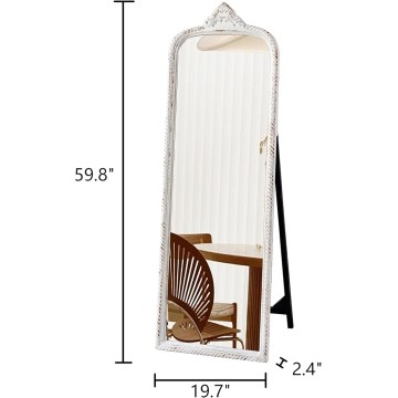 Vintage Large Arched Standing Mirror Full Length 60 Inch, Distressed White Rustic Floor Mirror, Wood Frame Arendahl Dressing Mirror for Living Room Bedroom