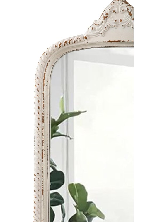 Vintage Large Arched Standing Mirror Full Length 60 Inch, Distressed White Rustic Floor Mirror, Wood Frame Arendahl Dressing Mirror for Living Room Bedroom