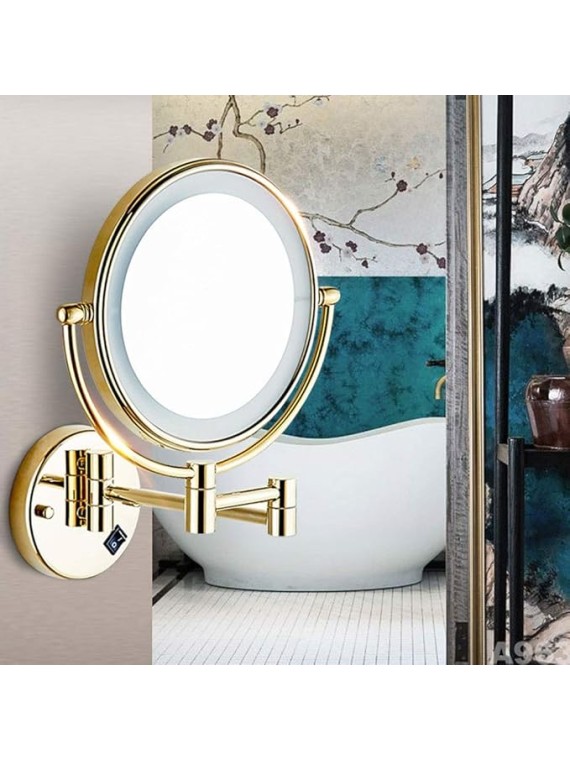 Wall Mirror, Wall Mounted Makeup Mirror 8.5 Inches LED with 10X Magnification, Double Sided 360° Swivel Vanity Mirror Lighted Bathroom Cosmetic Mirror Extension, Plug Powered Gold Finish