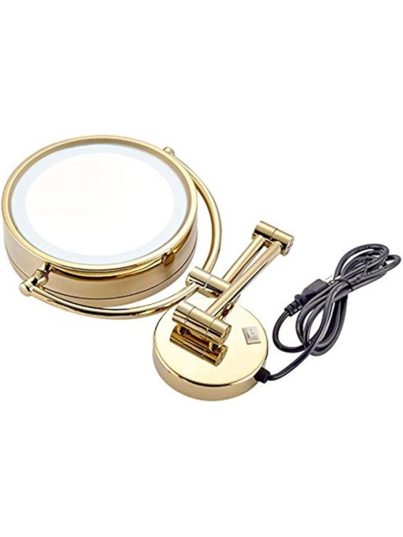 Wall Mirror, Wall Mounted Makeup Mirror 8.5 Inches LED with 10X Magnification, Double Sided 360° Swivel Vanity Mirror Lighted Bathroom Cosmetic Mirror Extension, Plug Powered Gold Finish