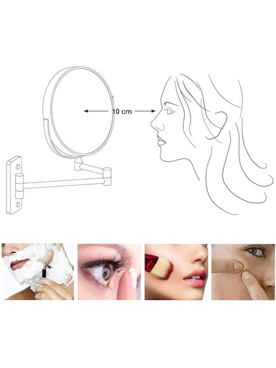 Wall Mirror, Wall Mounted Makeup Mirror 8.5 Inches LED with 10X Magnification, Double Sided 360° Swivel Vanity Mirror Lighted Bathroom Cosmetic Mirror Extension, Plug Powered Gold Finish
