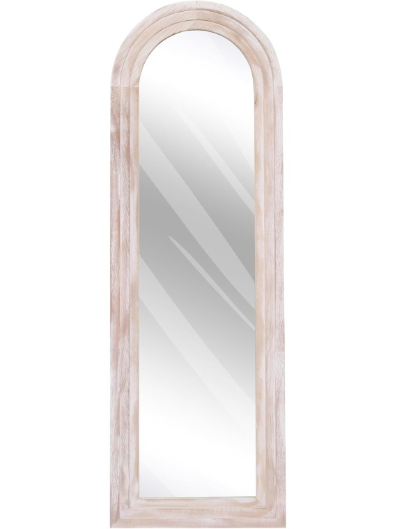 Arched Full Length Mirror with Solid Wood Frame, 65x22 Farmhouse Wall Mirror Full Length with Stand, Vertical Hanging, Leaning Standing for Bedroom, Living Room, Rustic White