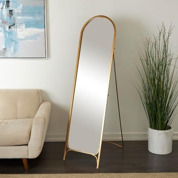 The Novogratz Metal Room Floor Mirror Arched Freestanding Foldable Entryway Mirror, Free Standing Mirror 18" x 24" x 65", Gold