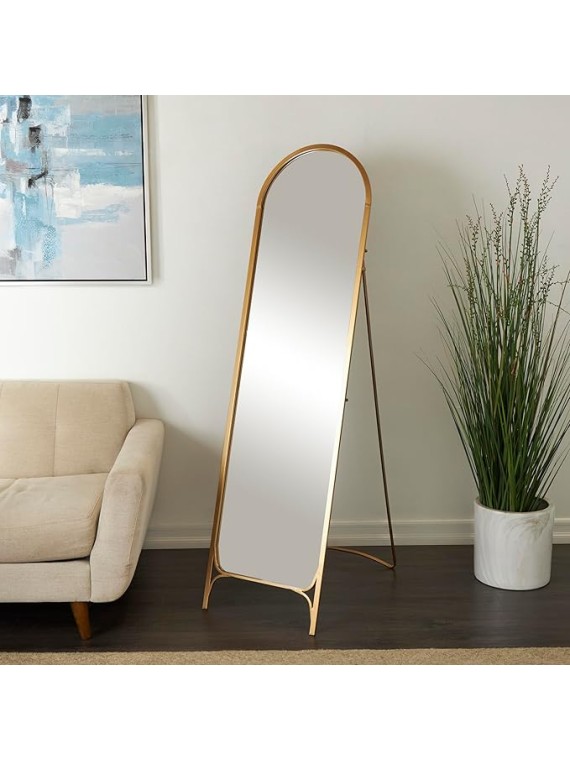 The Novogratz Metal Room Floor Mirror Arched Freestanding Foldable Entryway Mirror, Free Standing Mirror 18" x 24" x 65", Gold