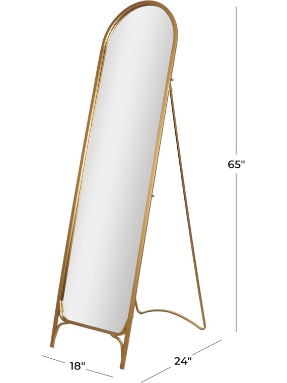 The Novogratz Metal Room Floor Mirror Arched Freestanding Foldable Entryway Mirror, Free Standing Mirror 18" x 24" x 65", Gold