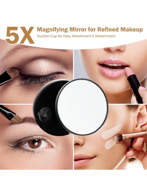 Vanity Mirror with Lights, 16x14 inch LED Lighted Makeup Mirror, Large Makeup Mirror with Lights, Touch Screen, 3-Color Lighting, 5X Magnification, for Vanity Desk Tabletop, Bedroom, White