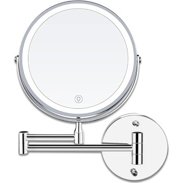 8'' Bathroom Mirror Wall Mounted LED Makeup Mirror 3 Color Mode USB Charge Touch Screen Adjustable Light Double Sided 1X/ Magnifying Shaving Mirror Extendable 360° Swivel Vanity Mirror