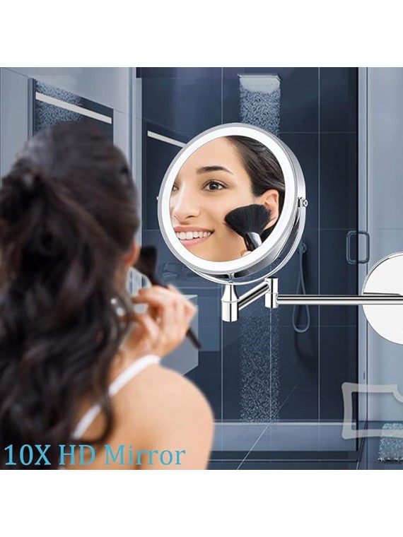8'' Bathroom Mirror Wall Mounted LED Makeup Mirror 3 Color Mode USB Charge Touch Screen Adjustable Light Double Sided 1X/ Magnifying Shaving Mirror Extendable 360° Swivel Vanity Mirror