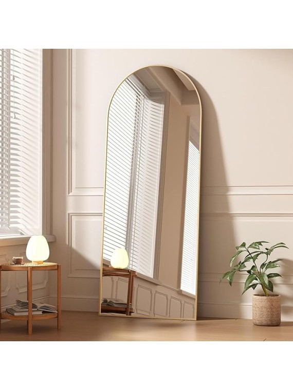 65x22 Inch Standing Mirror Full Length Large Floor Mirror with Arched Metal Frame for Wall Entryway Door Bedroom Bathroom Living Room,Gold