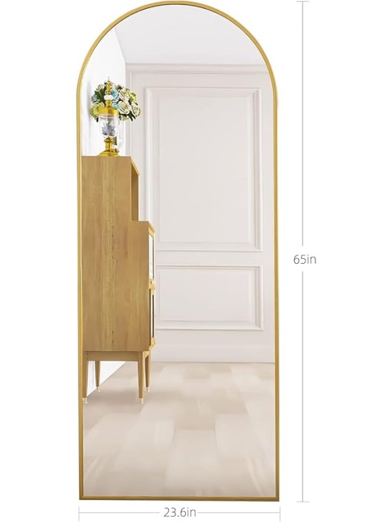 65x22 Inch Standing Mirror Full Length Large Floor Mirror with Arched Metal Frame for Wall Entryway Door Bedroom Bathroom Living Room,Gold