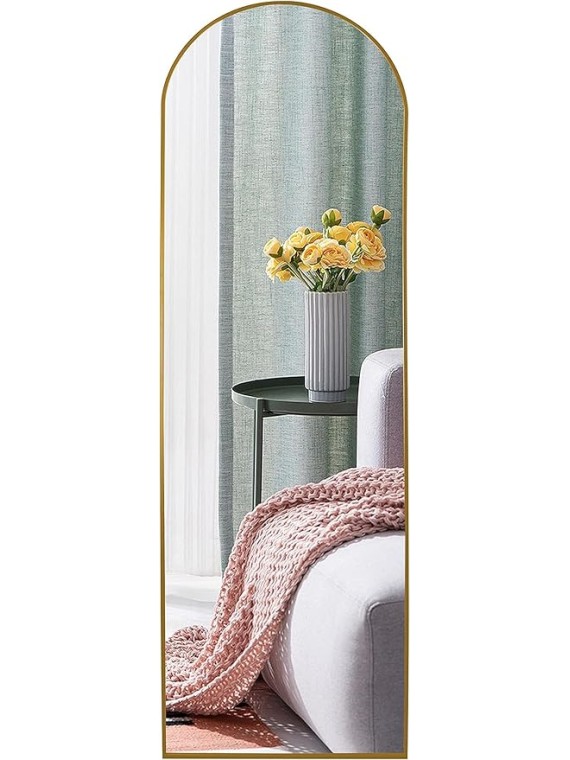 65x22 Inch Standing Mirror Full Length Large Floor Mirror with Arched Metal Frame for Wall Entryway Door Bedroom Bathroom Living Room,Gold