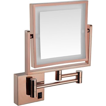 8inch Wall Mounted Makeup Mirror with LED 3X Magnifying, Square Double Sided Wall Mounted Bathroom Mirrors, 360°Swivel Lighted Cosmetic Mirror, Shaving Light up Mirror, Hardwired (Rose Gold)