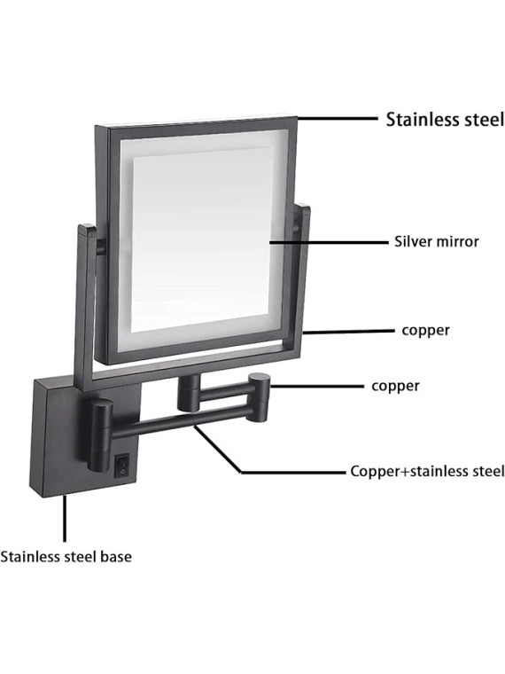 8inch Wall Mounted Makeup Mirror with LED 3X Magnifying, Square Double Sided Wall Mounted Bathroom Mirrors, 360°Swivel Lighted Cosmetic Mirror, Shaving Light up Mirror, Hardwired (Rose Gold)
