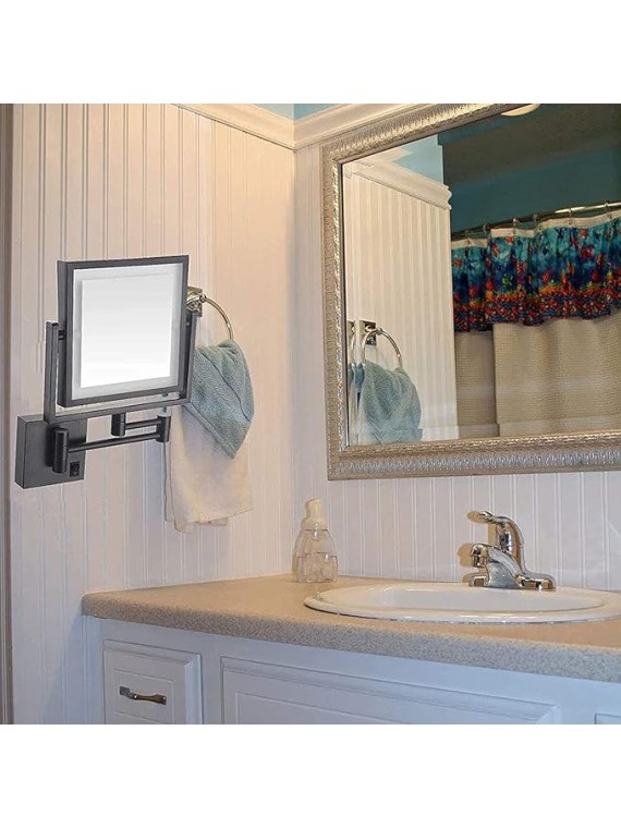8inch Wall Mounted Makeup Mirror with LED 3X Magnifying, Square Double Sided Wall Mounted Bathroom Mirrors, 360°Swivel Lighted Cosmetic Mirror, Shaving Light up Mirror, Hardwired (Rose Gold)