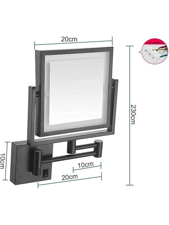 8inch Wall Mounted Makeup Mirror with LED 3X Magnifying, Square Double Sided Wall Mounted Bathroom Mirrors, 360°Swivel Lighted Cosmetic Mirror, Shaving Light up Mirror, Hardwired (Rose Gold)