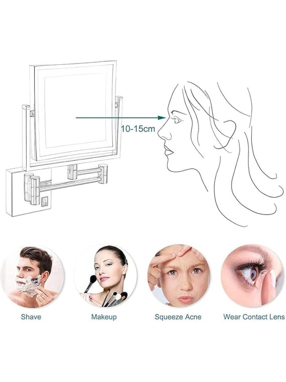 8inch Wall Mounted Makeup Mirror with LED 3X Magnifying, Square Double Sided Wall Mounted Bathroom Mirrors, 360°Swivel Lighted Cosmetic Mirror, Shaving Light up Mirror, Hardwired (Rose Gold)