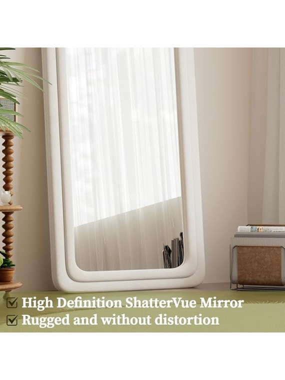 71"x32" Arched Mirror Full Length, Full Body Freely Standing Mirror, Flannel Floor Mirror with Stand for Bedroom, Living Room, Hanging or Against The Wall, White