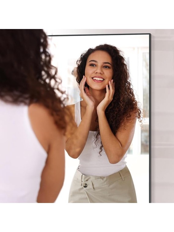 71"X32" Floor Mirror Full Length with Stand, Black Rectangle Large Free Standing Full Length Body Mirror for Gym Bedroom Living Room, Tempered Glass, Aluminum Alloy Frame