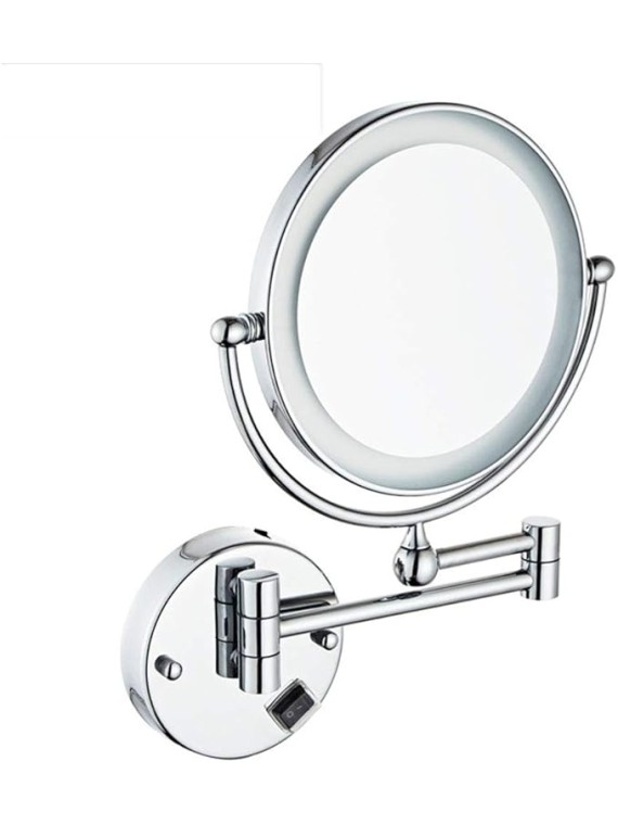 Wall Mounted Makeup Mirror with LED Lights, Double Sided Magnifying Makeup Mirror for Bathroom, Two-Sided Extendable, 360 Degree Swivel, for Bathroom Vanity, Ro(Hardwired 3X)