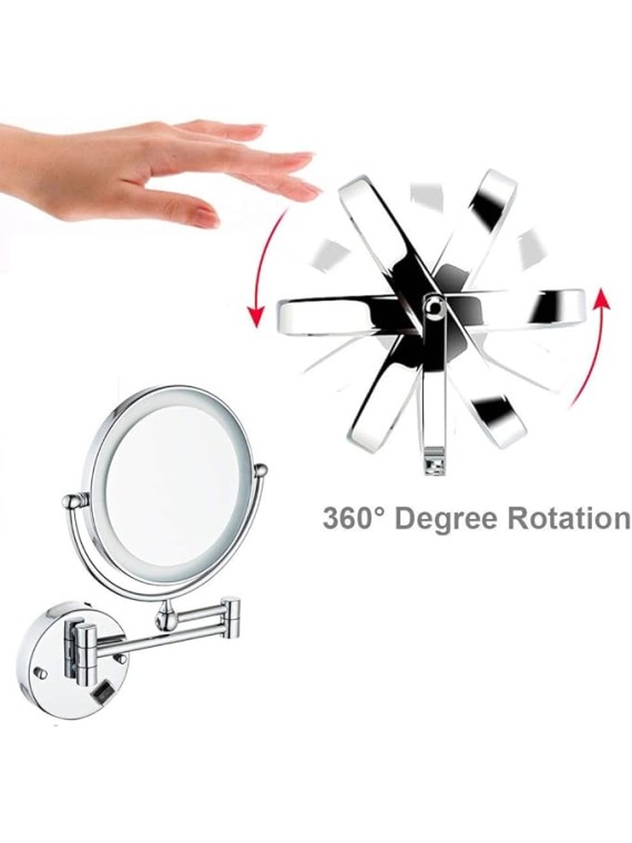 Wall Mounted Makeup Mirror with LED Lights, Double Sided Magnifying Makeup Mirror for Bathroom, Two-Sided Extendable, 360 Degree Swivel, for Bathroom Vanity, Ro(Hardwired 3X)