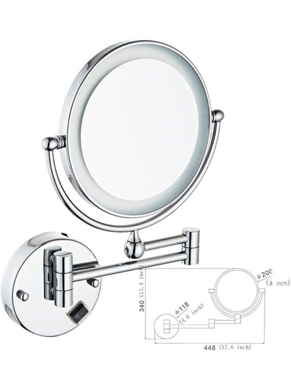 Wall Mounted Makeup Mirror with LED Lights, Double Sided Magnifying Makeup Mirror for Bathroom, Two-Sided Extendable, 360 Degree Swivel, for Bathroom Vanity, Ro(Hardwired 3X)