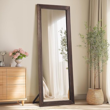 Rustic Farmhouse Full Length Mirror, 64"x21" Wood Frame Floor Mirror, Free Standing Mirror Leaning Wall Mirror Full Length, Full Body Mirror for Bedroom Living Room Cloakroom, Brown