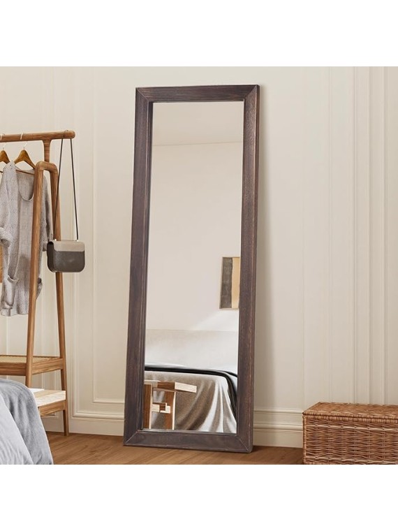 Rustic Farmhouse Full Length Mirror, 64"x21" Wood Frame Floor Mirror, Free Standing Mirror Leaning Wall Mirror Full Length, Full Body Mirror for Bedroom Living Room Cloakroom, Brown