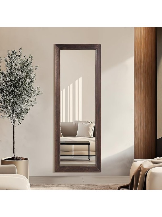 Rustic Farmhouse Full Length Mirror, 64"x21" Wood Frame Floor Mirror, Free Standing Mirror Leaning Wall Mirror Full Length, Full Body Mirror for Bedroom Living Room Cloakroom, Brown