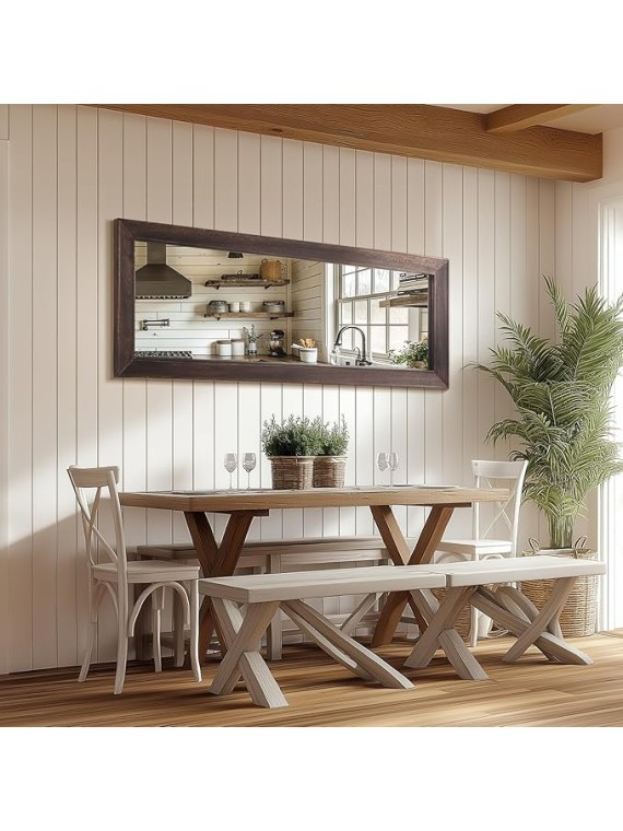 Rustic Farmhouse Full Length Mirror, 64"x21" Wood Frame Floor Mirror, Free Standing Mirror Leaning Wall Mirror Full Length, Full Body Mirror for Bedroom Living Room Cloakroom, Brown