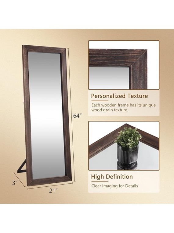 Rustic Farmhouse Full Length Mirror, 64"x21" Wood Frame Floor Mirror, Free Standing Mirror Leaning Wall Mirror Full Length, Full Body Mirror for Bedroom Living Room Cloakroom, Brown