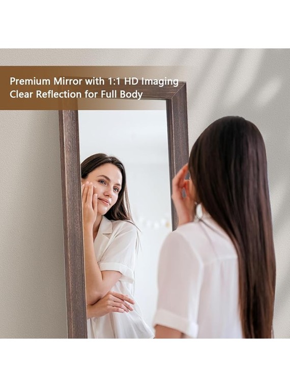 Rustic Farmhouse Full Length Mirror, 64"x21" Wood Frame Floor Mirror, Free Standing Mirror Leaning Wall Mirror Full Length, Full Body Mirror for Bedroom Living Room Cloakroom, Brown