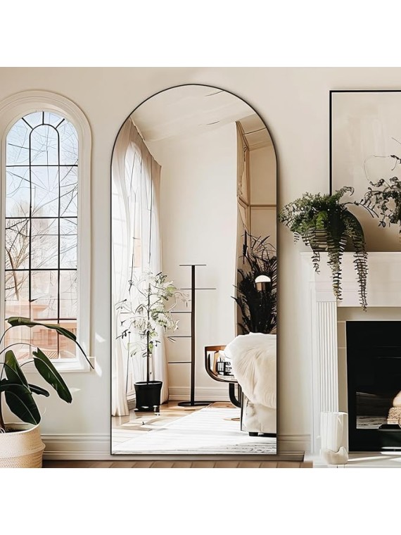Arched Full Length Mirror, 71"x32" Large Floor Mirror Free Standing, Large Full Body Mirror for Bedroom Living Room Gym, Black Mirror Full Length with Tempered Glass, Wall Mirror Full Length