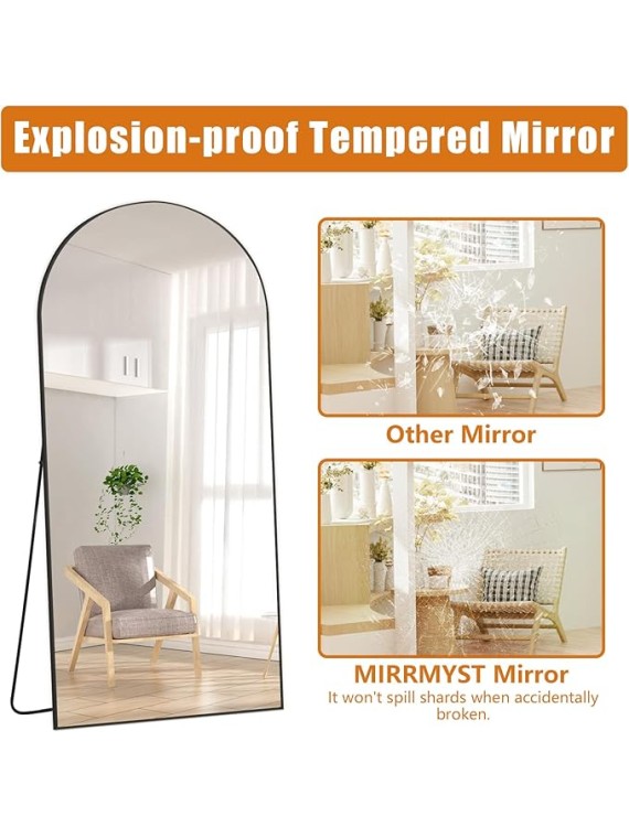 Arched Full Length Mirror, 71"x32" Large Floor Mirror Free Standing, Large Full Body Mirror for Bedroom Living Room Gym, Black Mirror Full Length with Tempered Glass, Wall Mirror Full Length