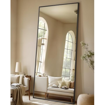 Full Length Mirror, 76"x34" Oversized Floor Mirror Freestanding, Full Body Floor Standing Mirror with Stand, Hanging Mounted for Living Room Cloakroom,Black,Rect Style