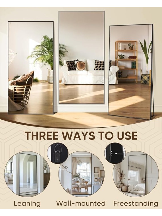 Full Length Mirror, 76"x34" Oversized Floor Mirror Freestanding, Full Body Floor Standing Mirror with Stand, Hanging Mounted for Living Room Cloakroom,Black,Rect Style