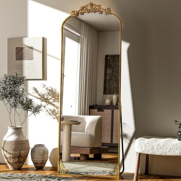 64"x 21" Vintage Full Length Mirror Large Carved Arched Mirror with Metal Frame Baroque Full Body Mirror for Bathroom/Living Room/Entryway,Gold