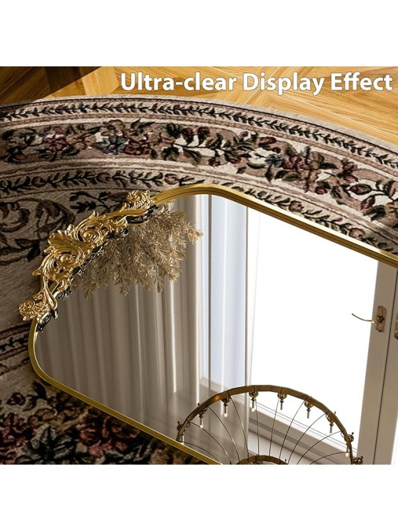 64"x 21" Vintage Full Length Mirror Large Carved Arched Mirror with Metal Frame Baroque Full Body Mirror for Bathroom/Living Room/Entryway,Gold