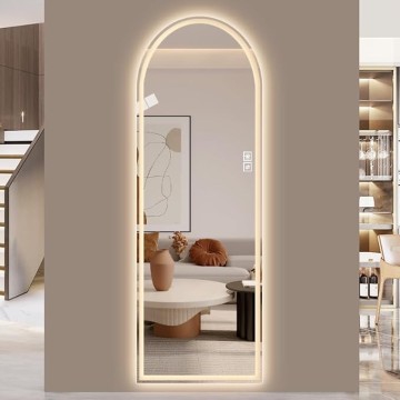 Room Decor Home Decor Full Length Mirror 65"x21" with Elegant Arch Design, Adjustable LED Lighting, High-Definition Shatterproof Glass, Versatile Installation, Silver Frame