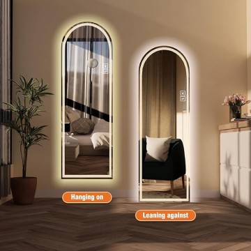 Room Decor Home Decor Full Length Mirror 65"x21" with Elegant Arch Design, Adjustable LED Lighting, High-Definition Shatterproof Glass, Versatile Installation, Silver Frame