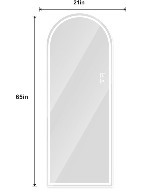 Room Decor Home Decor Full Length Mirror 65"x21" with Elegant Arch Design, Adjustable LED Lighting, High-Definition Shatterproof Glass, Versatile Installation, Silver Frame